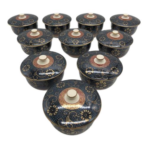 九谷焼 (クタニヤキ) 十客蓋付茶器揃 青粒鉄仙 急須①蓋付湯呑⑩