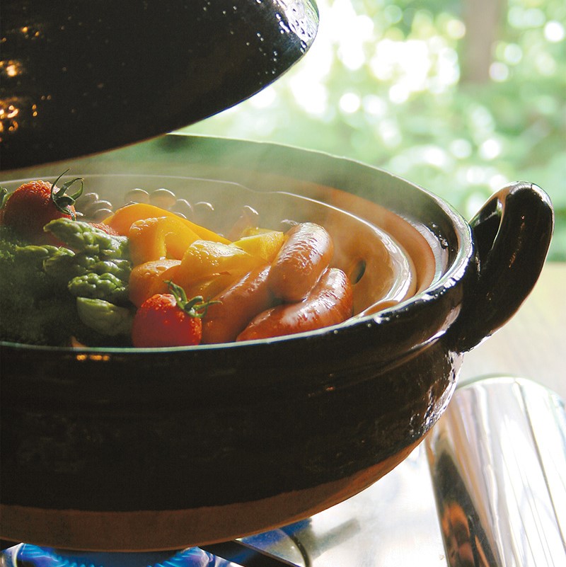 長谷園 ヘルシー蒸し鍋（黒） 大 （陶製すのこ付）(蒸し鍋（大