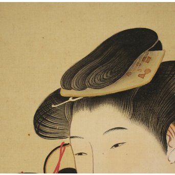 倣 月岡雪鼎 肉筆浮世絵【地獄太夫】絹本掛軸双福 Z202｜骨董店 のびる