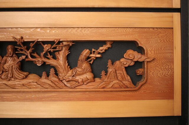 七福神 木彫欄間 2枚1組 R0132Y｜骨董店 のびる 古美術 骨董 和風建具