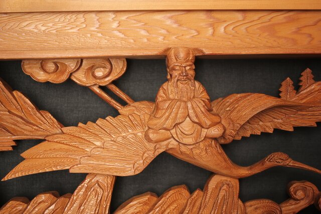 七福神 木彫欄間 2枚1組 R0132Y｜骨董店 のびる 古美術 骨董 和風建具