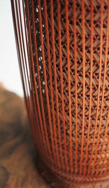 峰月作 透かし編み 花籠/竹籠 U286｜骨董店 のびる 古美術 骨董 和風