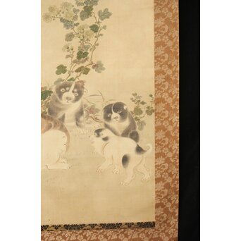 倣 駒井源琦【仔犬図】絹本軸装 Z403｜骨董店 のびる 古美術 骨董 和風