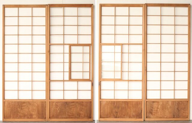 屋久杉 雪見障子戸 4枚1組 F247｜骨董店 のびる 古美術 骨董 和風建具