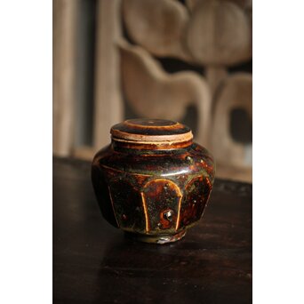 朝鮮李朝 飴釉蓋付面取壺 P523｜骨董店 のびる 古美術 骨董 和風建具