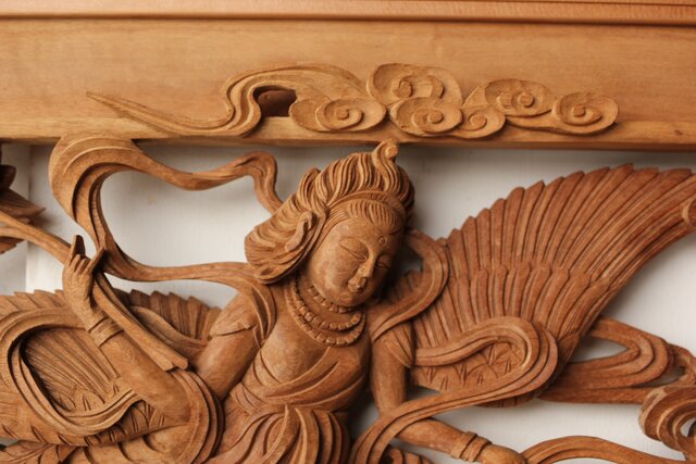 寿光秀作 井波彫刻 天女 木彫欄間 2枚1組 R0466｜骨董店 のびる 古美術