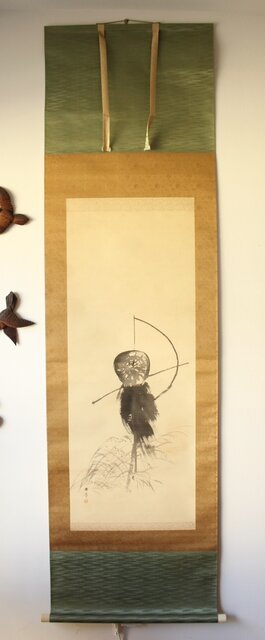 倣 川端玉章 案山子図 絹本掛軸 Z656｜骨董店 のびる 古美術 骨董 和風