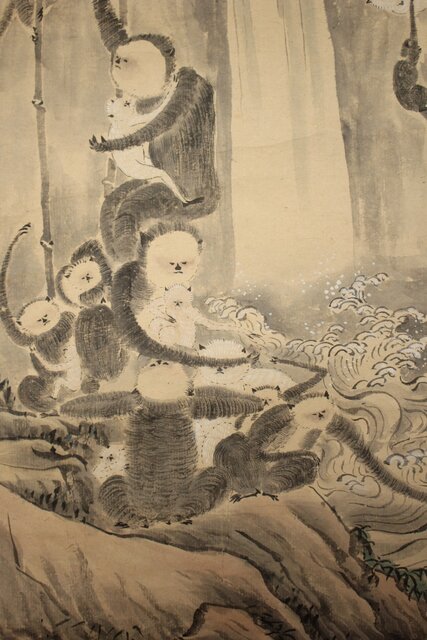 狩野探幽意 石舟筆 群猿図 紙本掛軸 Z939｜骨董店 のびる 古美術 骨董