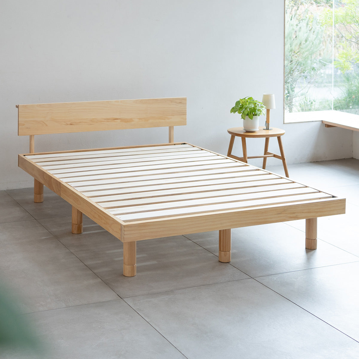 丈夫なすのこベッド ダブル 天然木 高さ調節 ベッドフレーム | 寝具