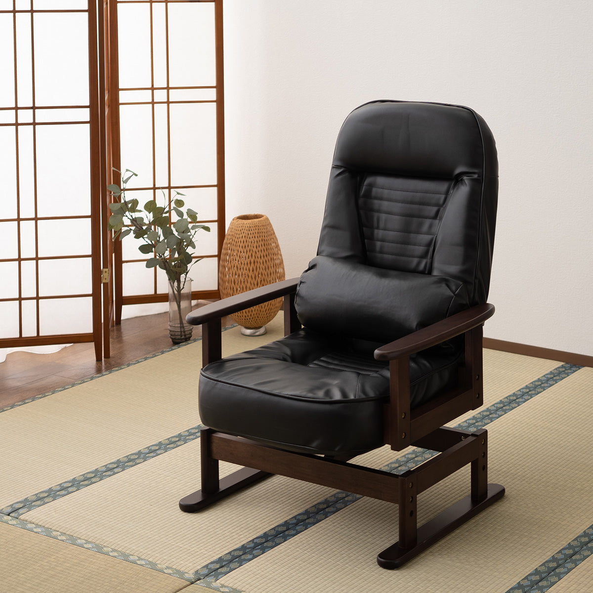 回転高座椅子 「きらく」 腰当てクッション付 5段階リクライニング 座