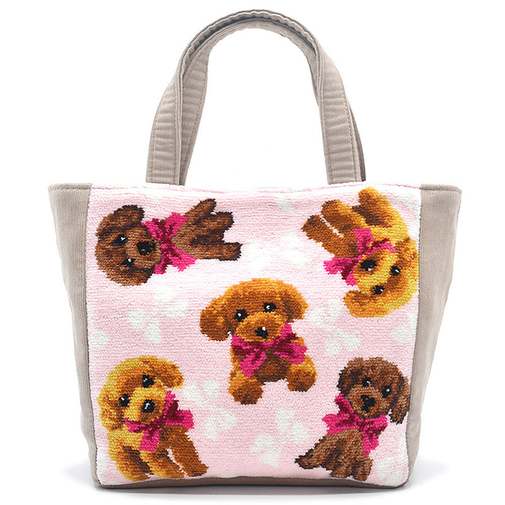 日本製 トイプードル 軽量 お散歩トートバッグ 総柄 シェニール織