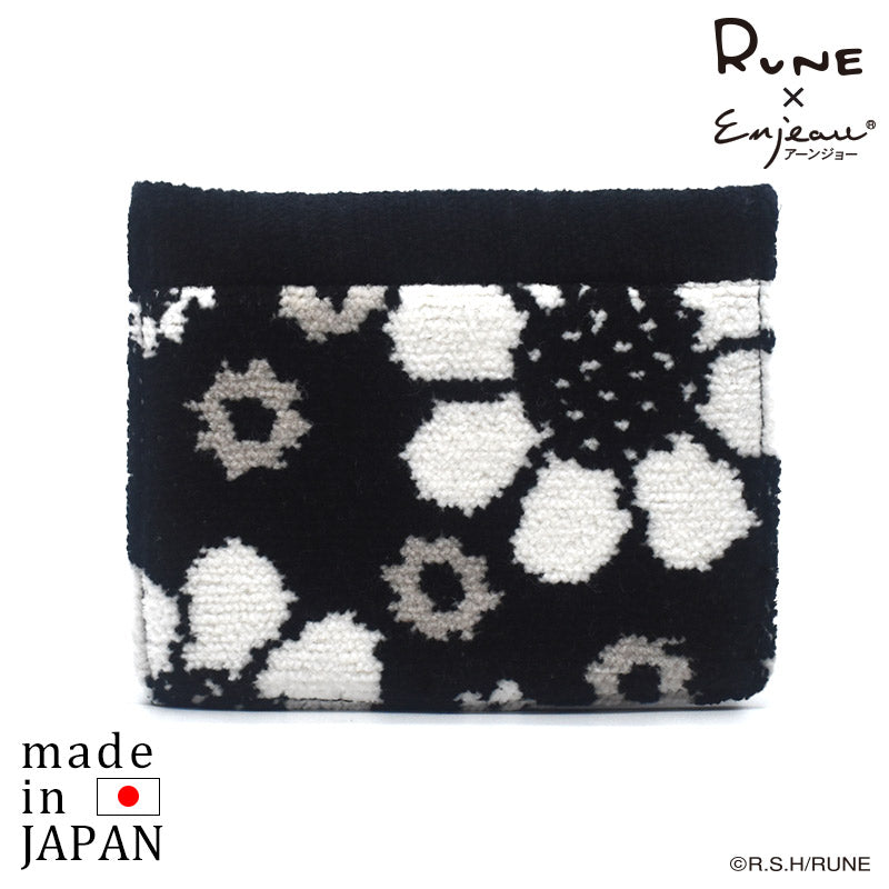 日本製 内藤ルネ コラボ モノトーンフラワー シェニール織 レトロ柄 花