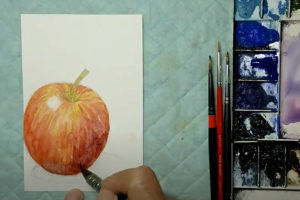絵てがみの描き方【リンゴ】 - 青の森 水彩絵てがみ教室
