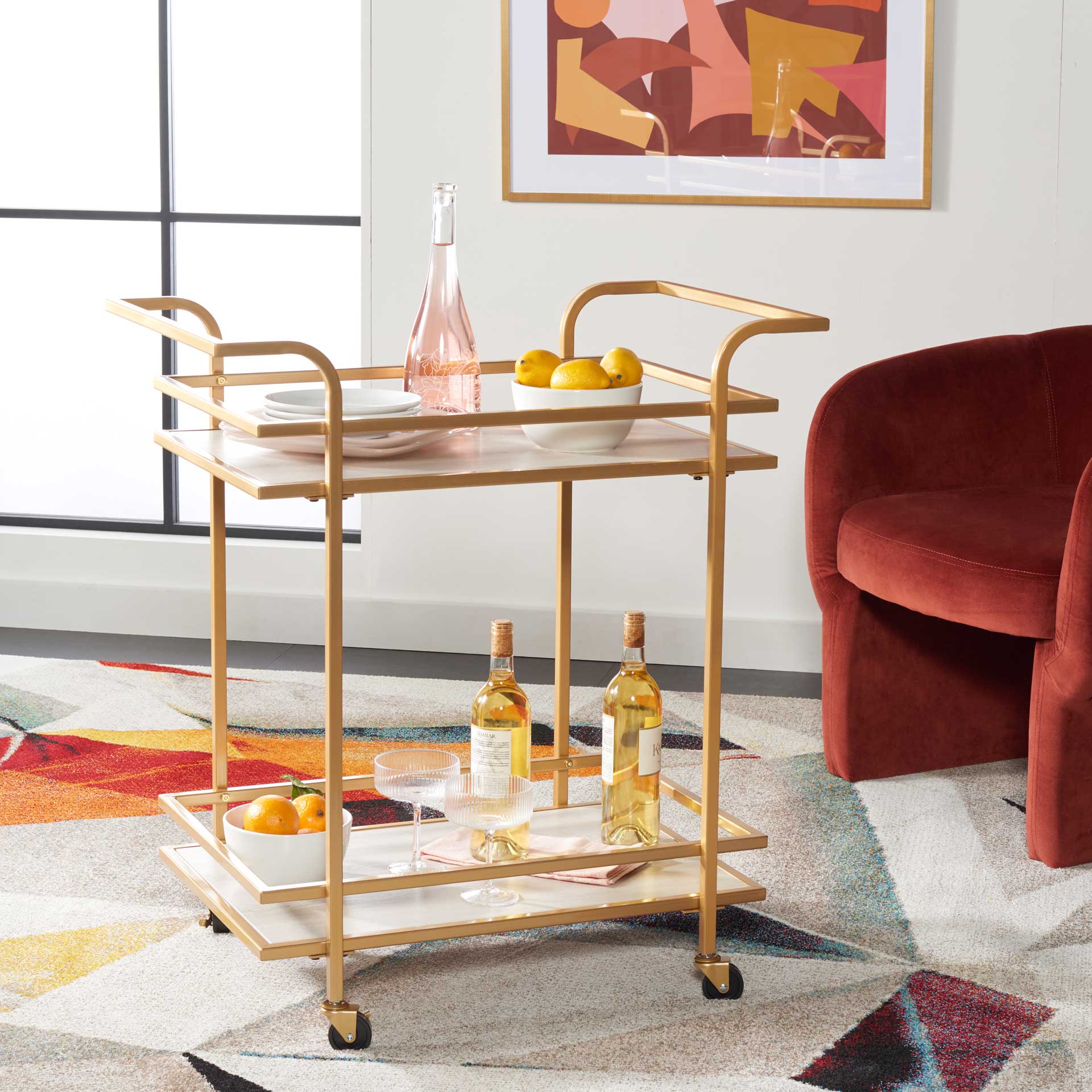 Lameka 2 Tier Bar Cart Matte Gold/Gray - Froy.com