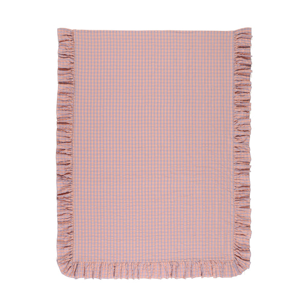 フリルチェック 掛け布団カバー ダブル オレンジ×パープル