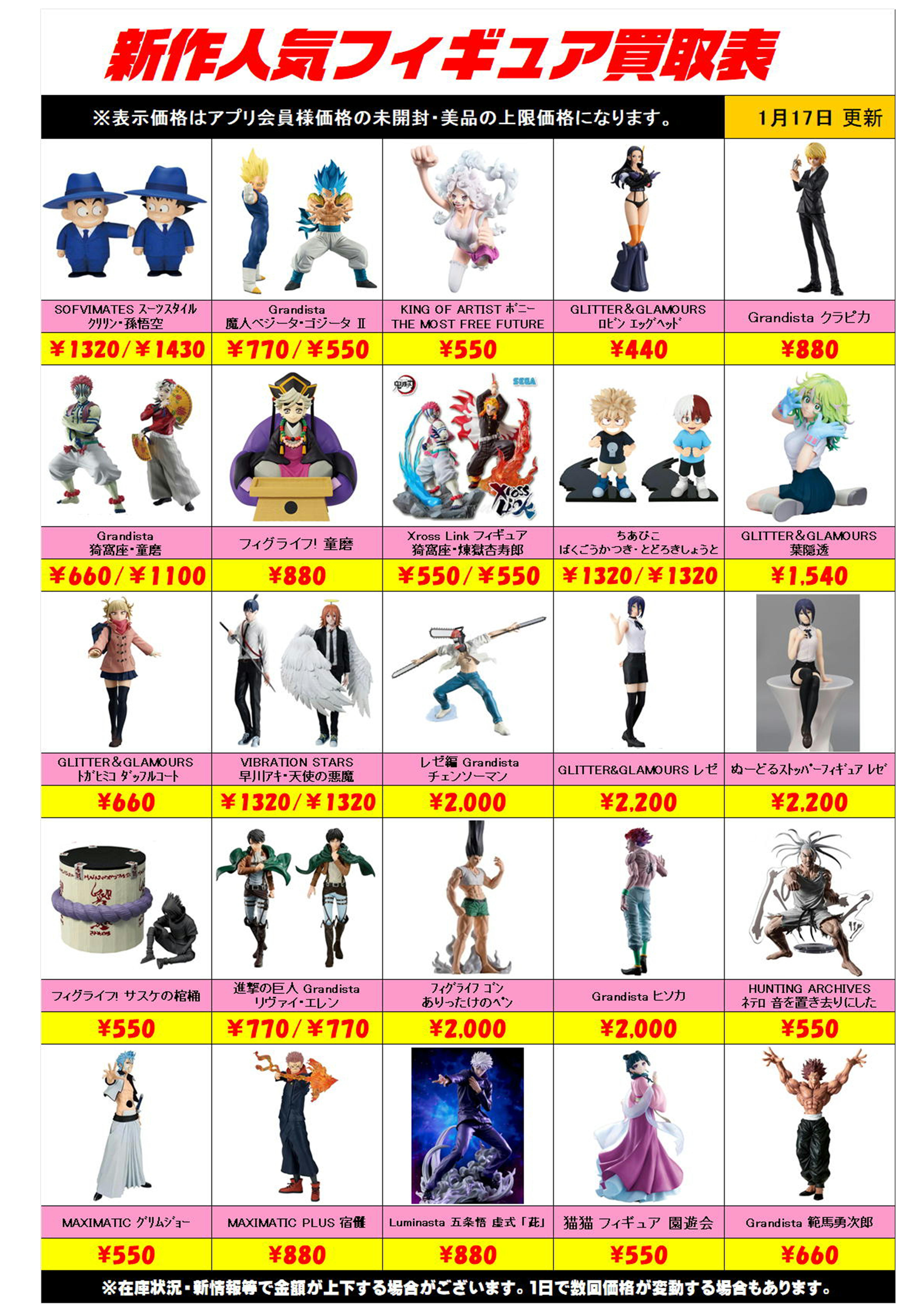 新作プライズフィギュア買取リスト更新しました！ 1/17～ プラスアップ