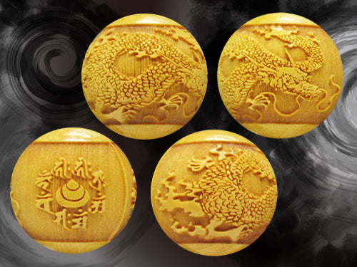 浮彫】五爪・皇帝龍・宝珠・八大仏（柘植玉・縦穴） – 天然石の店 ふう