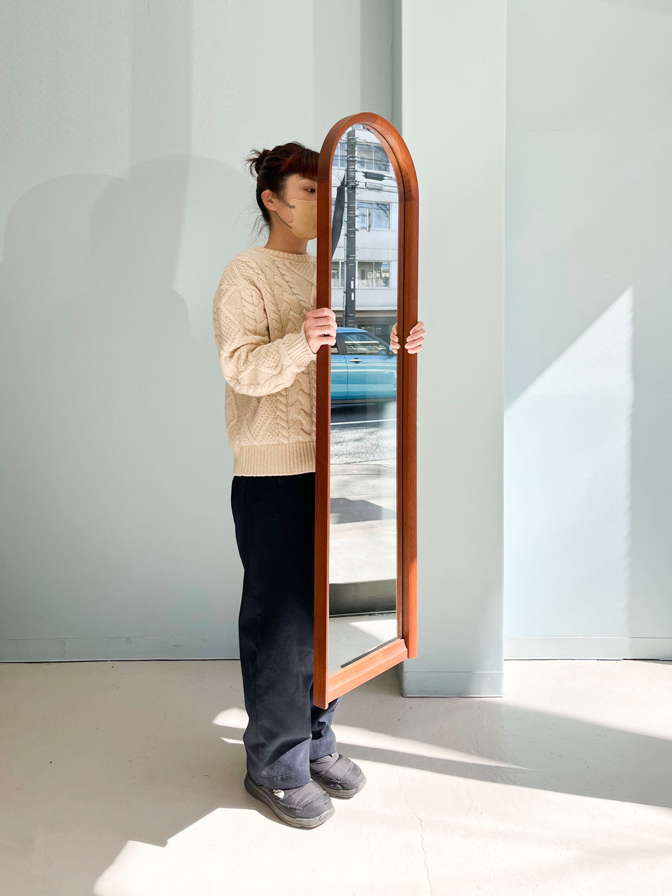 チーク材 姿見 ミラー アーチ型フレーム /Teakwood Arched Frame Full