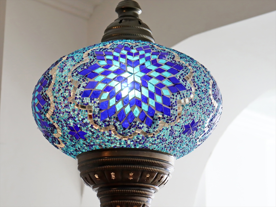 トルコ モザイクペンダントランプ 直径33cm 全高93cm ブルー トルコ
