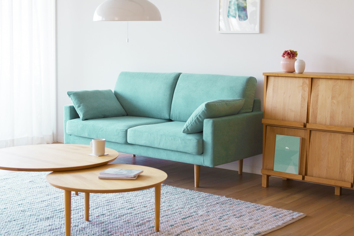 LEO SOFA 2.5人掛け ライトブルー オーク脚/ウォルナット脚