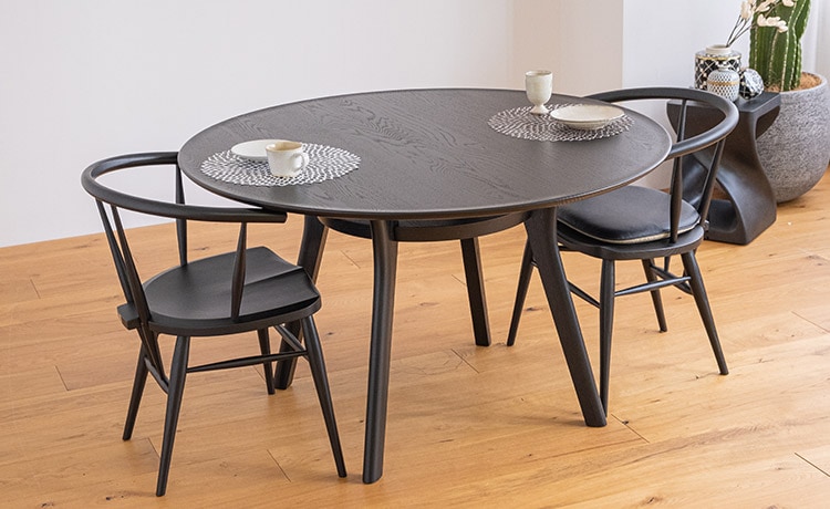 丸テーブル サークルダイニングテーブル オーク 無垢材 ブラック