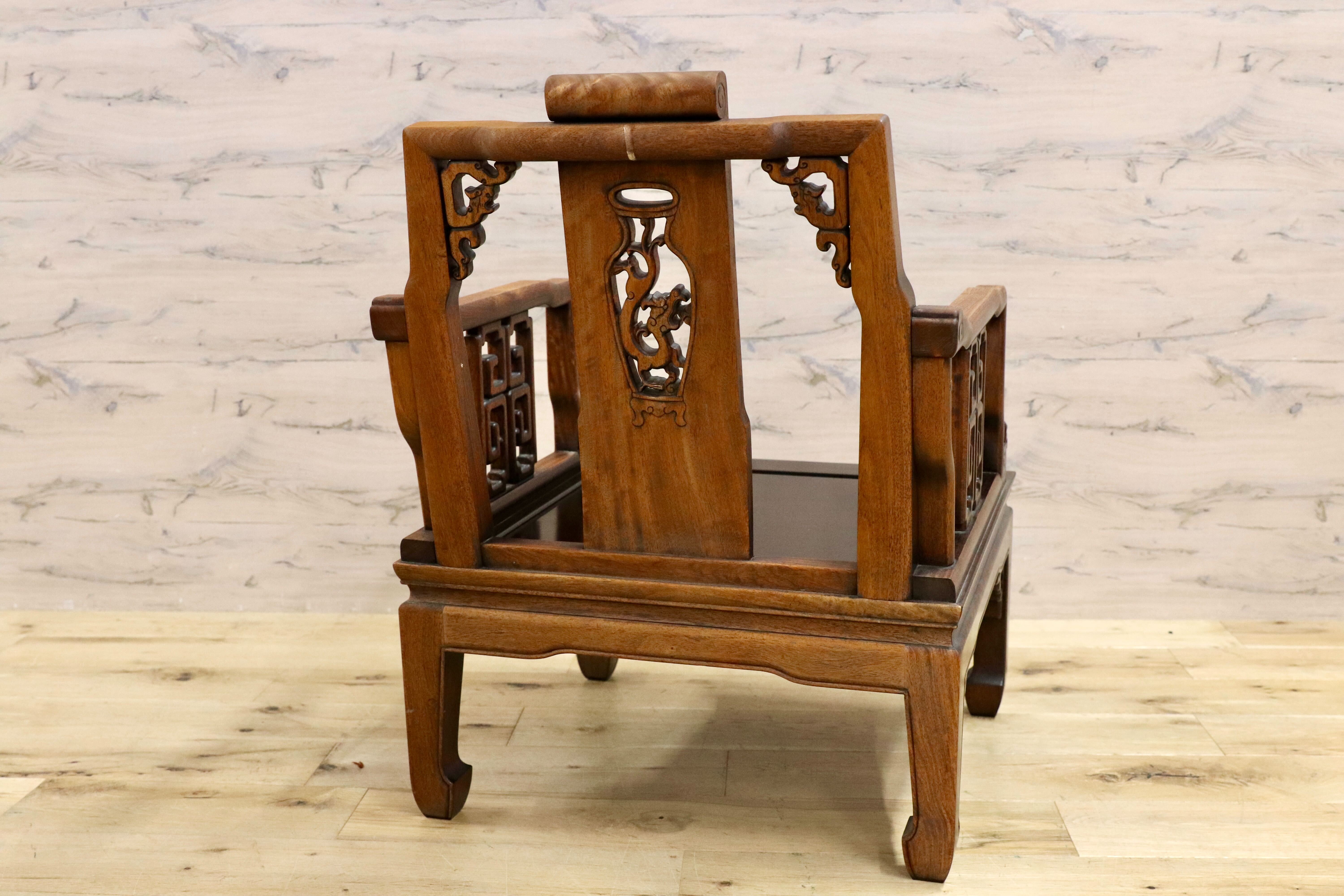 GMHS297W○中国美術 唐木家具 アームチェア 椅子 無垢材 民藝 最高級