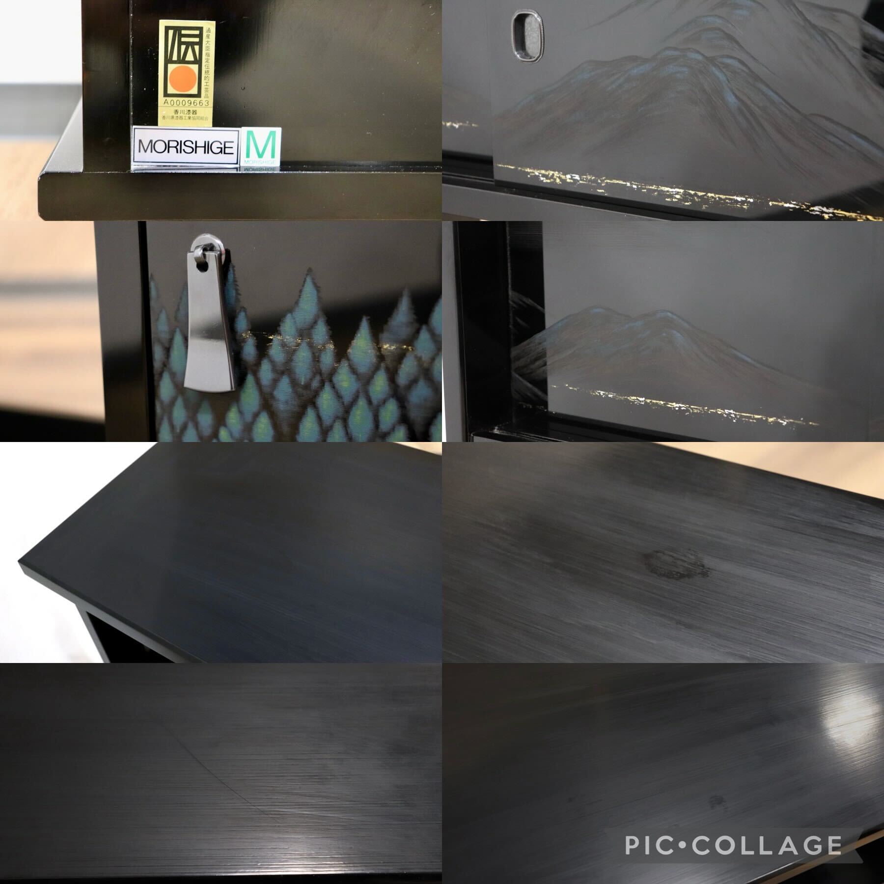 GMGF121○モリシゲ / MORISHIGE 有明 彫漆 飾り棚 茶棚 違い棚 和家具