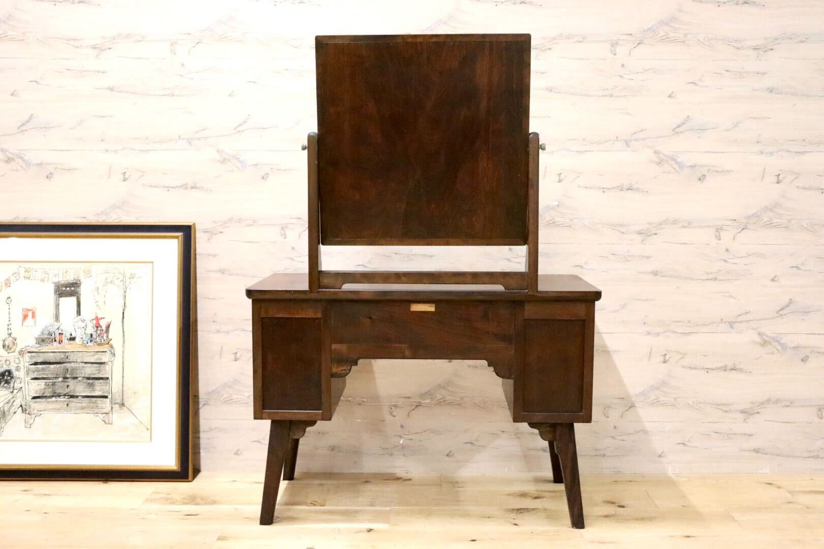 GMGH284○松本民芸家具 角型一面鏡 鏡台 ドレッサー 化粧台 昭和レトロ 和