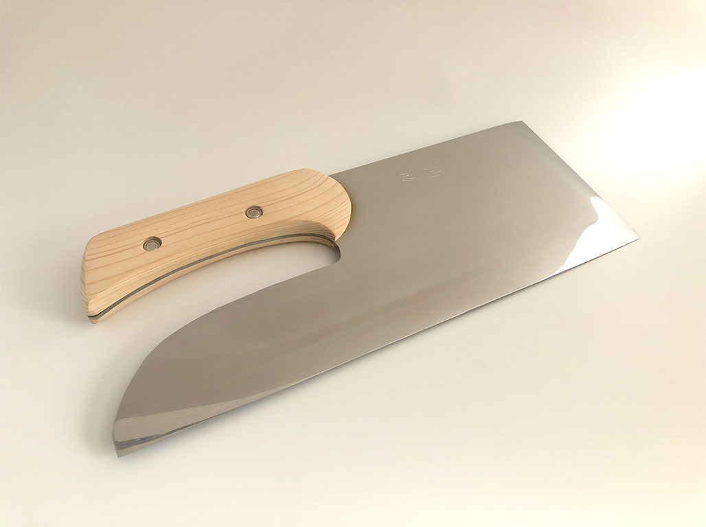 仙助青二鋼330mmそば切り包丁鏡面仕上げ檜曲柄付一丁箱 | 刃物の伍煌