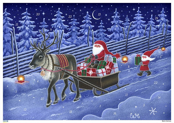 アドベントカレンダー・トムテとトナカイのそり 木のおもちゃHANA