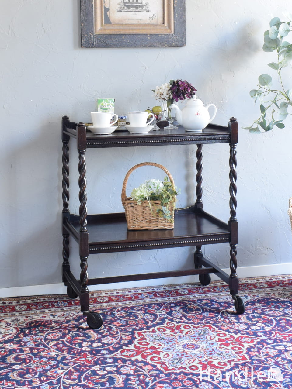 L3501-93 英国アンティーク オーク ワゴン 収納 トローリー イギリス