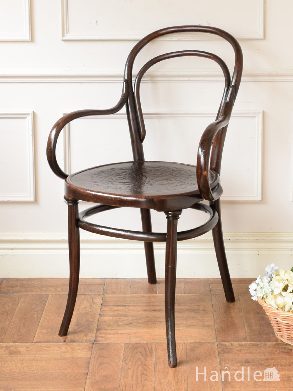 英国アンティークのカッコいい曲げ木椅子、アーム付きのベントウッド