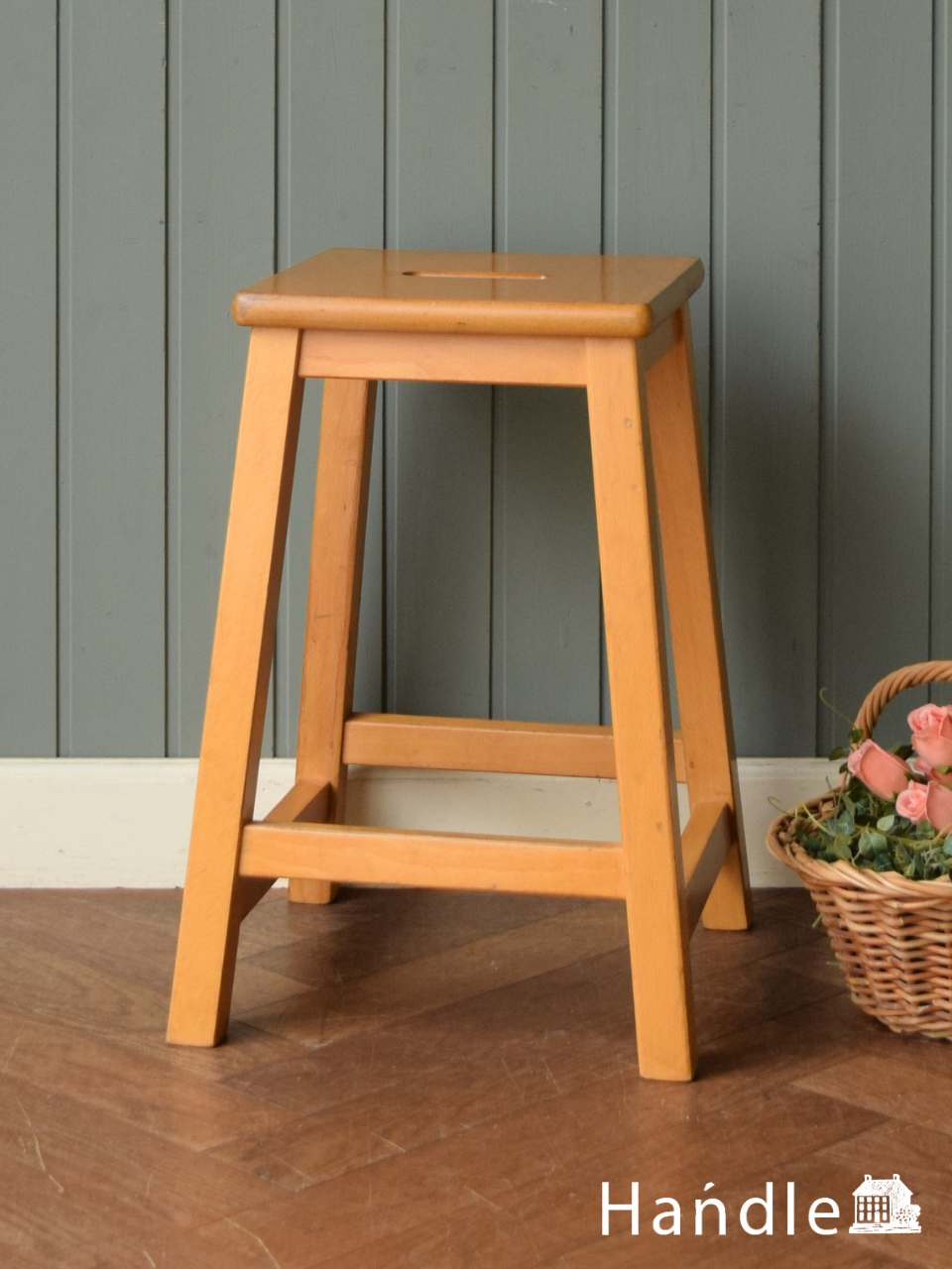 英国アンティークスツール、革張りのオットマン（足置き）(k-932-c