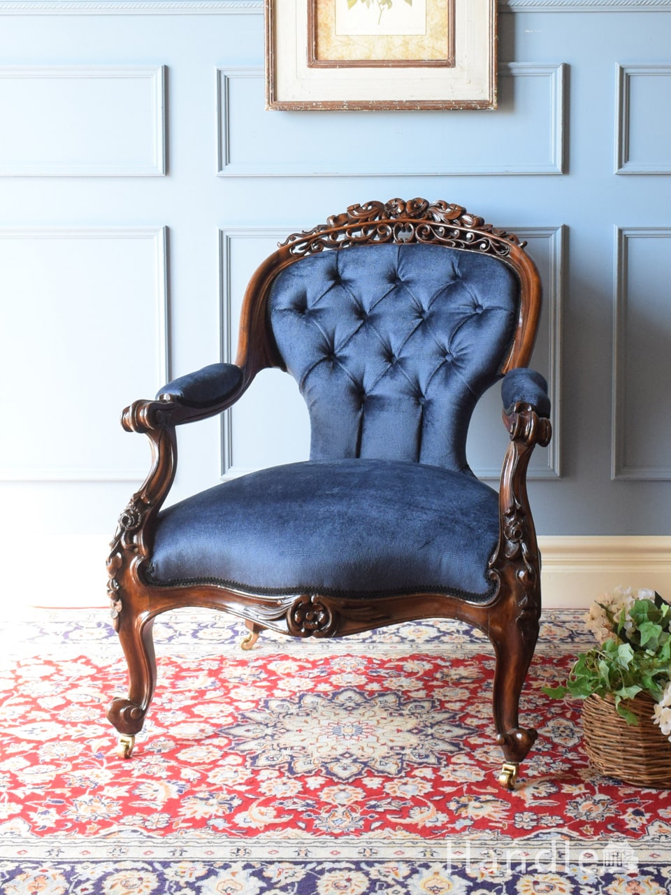 アーコール社のアンティークソファ、1人掛けのラウンジチェア（ブルー