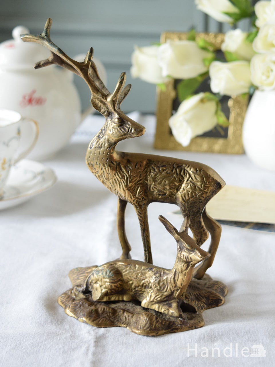 イギリスから届いたアンティークの真鍮雑貨、ペアの鹿のオブジェ(k
