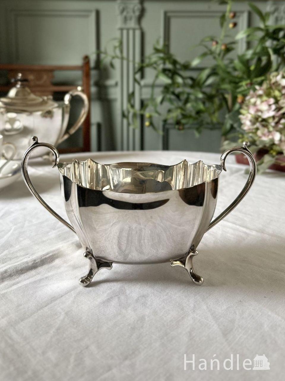 英国製シルバープレートのシュガーポット、アンティークのお砂糖入れ(k