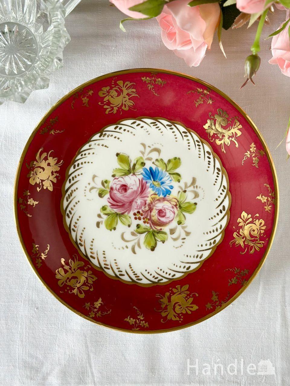 薔薇✕金彩が華やかな、フランスリモージュのアンティークプレート(h