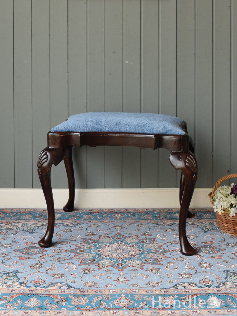 イギリスの収納付アンティークチェア、布張りの優雅なピアノスツール(q