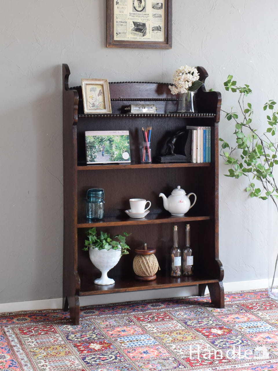 アンティークのオープンシェルフ、イギリスで見つけたマホガニー材の