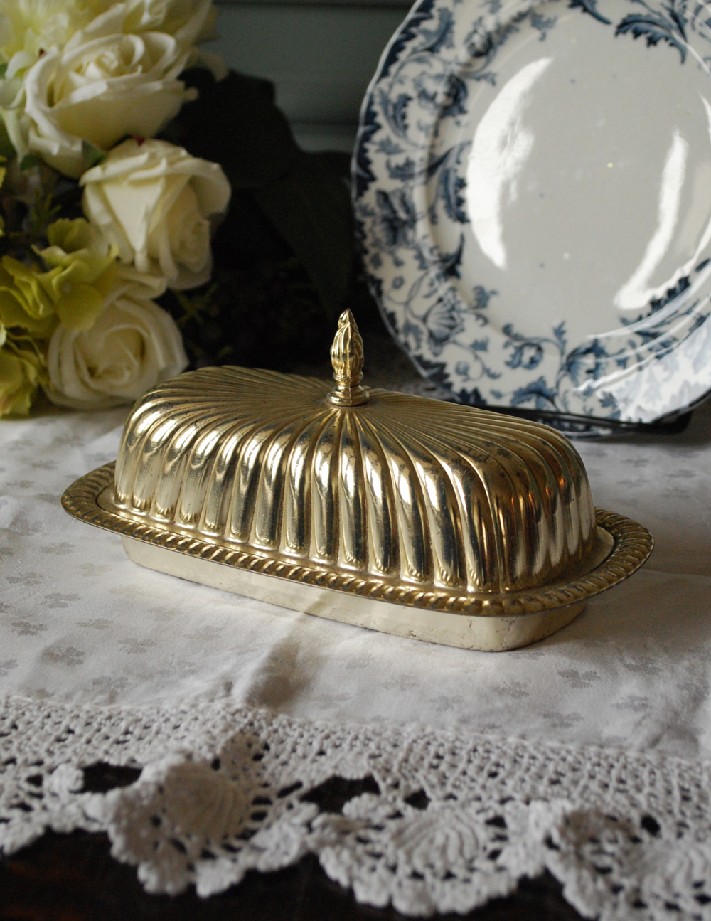 英国シルバープレート、銀のアンティークバターディッシュ（バター