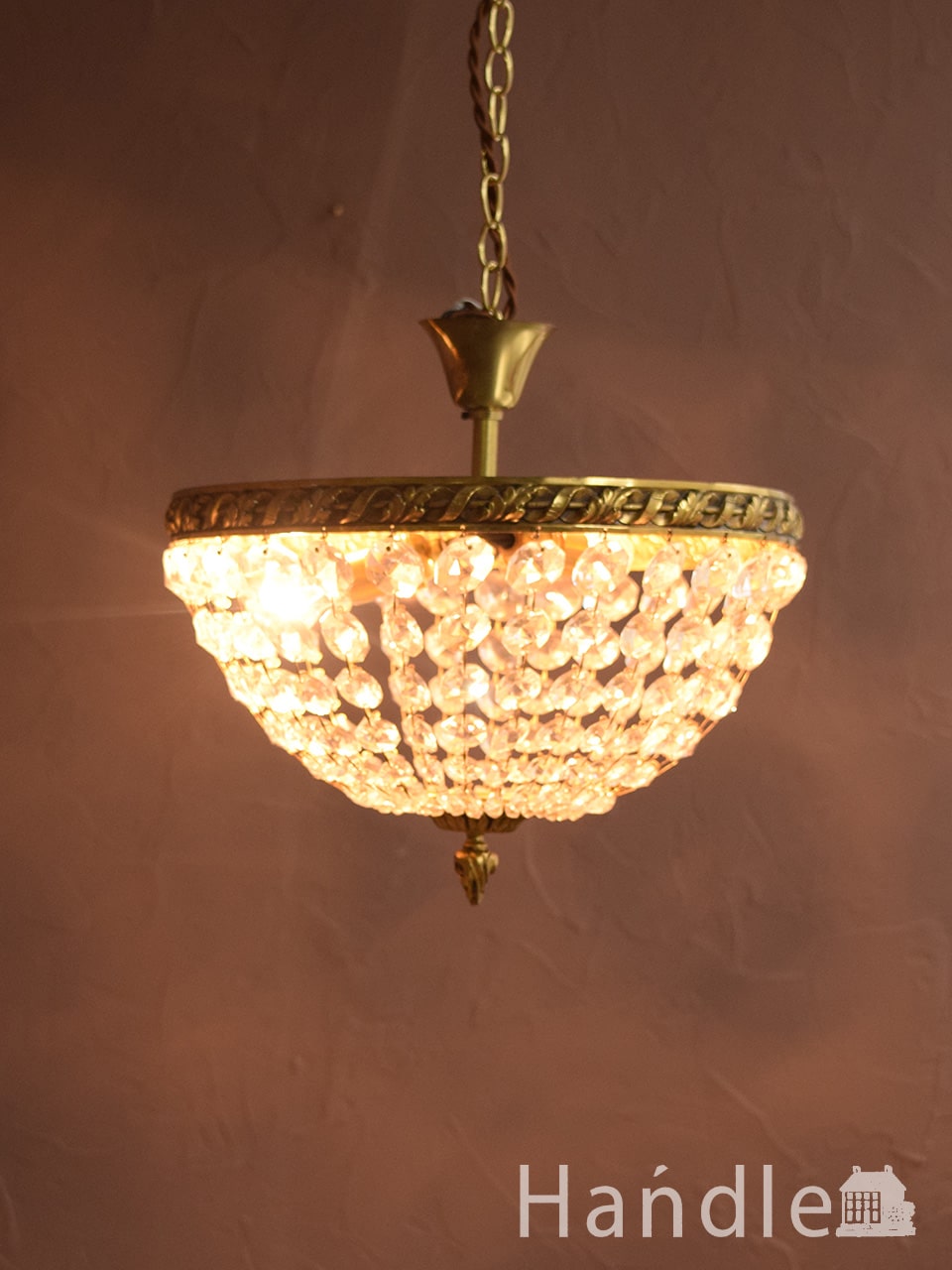 フランスアンティークのプチシャンデリア(2灯)(E17丸球付) (h-746-z