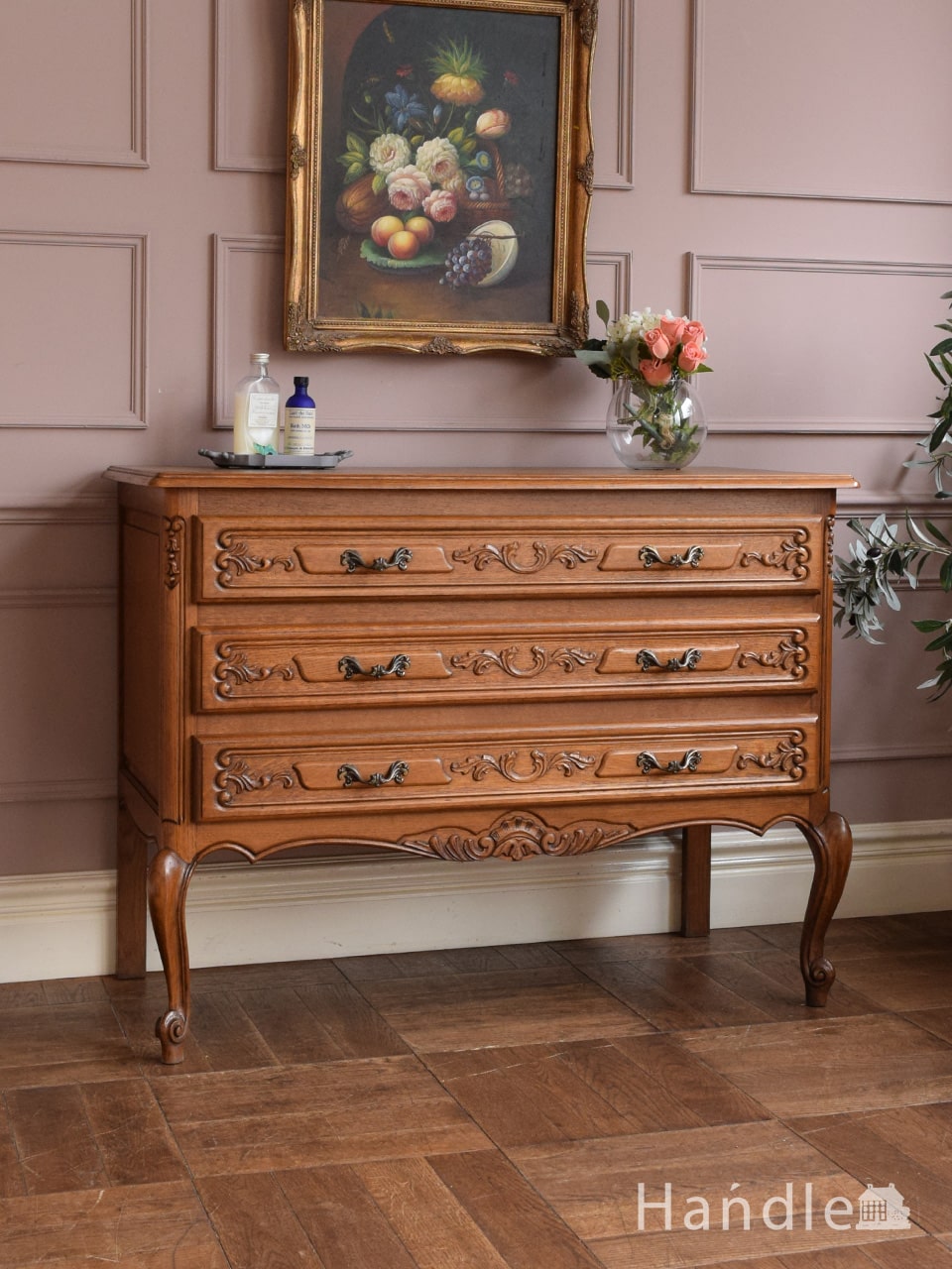 南フランスの華やかなアンティーク家具、幅広の2段チェスト(j-1223-f