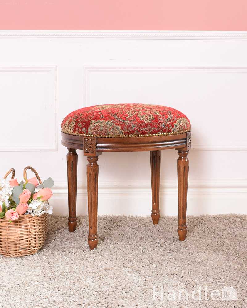 お花の彫りが可愛いアンティーク風スツール(y-173-c)｜アンティーク風