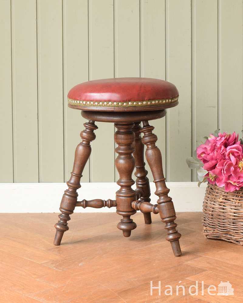 高さが変えられるフランス輸入のアンティークピアノスツール(m-635-c