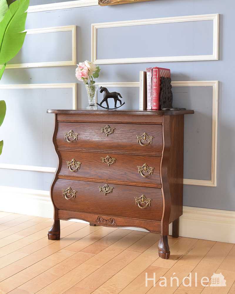 南フランススタイルのアンティーク家具、オーク材の3段チェスト