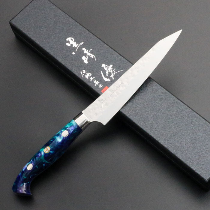 黒崎優 「閃光・鋭」ペティナイフ 130mm ブルー＆グリーン アクリル