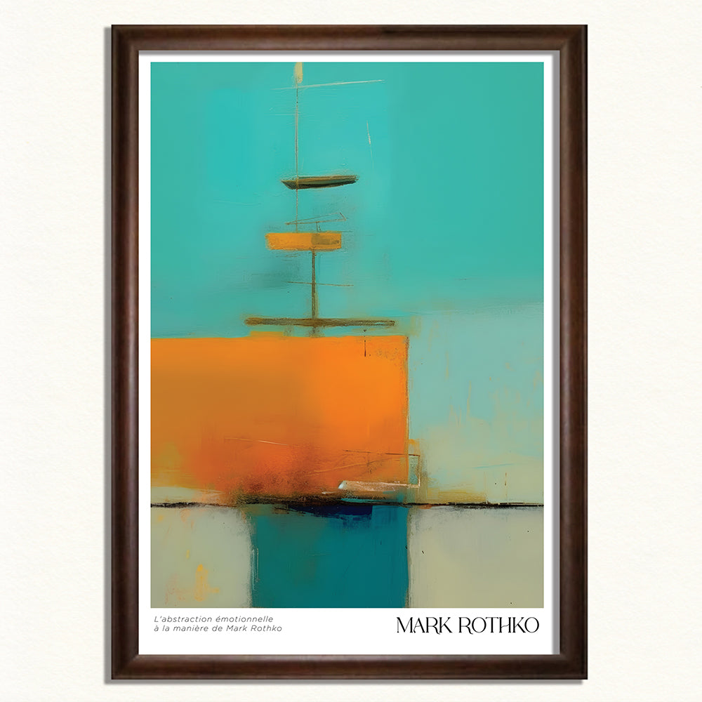 色彩の静寂ー ターコイズブルーの絵画 額装 (木製額) マーク・ロスコ
