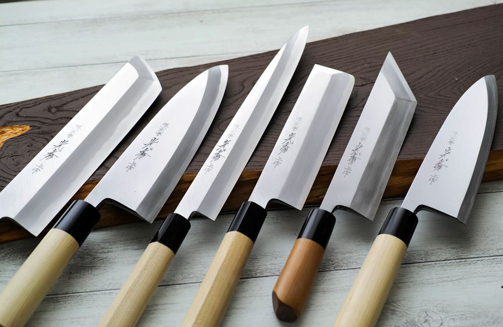 堺一文字光秀 白鋼 霞研 たこ引き包丁 鞘付き