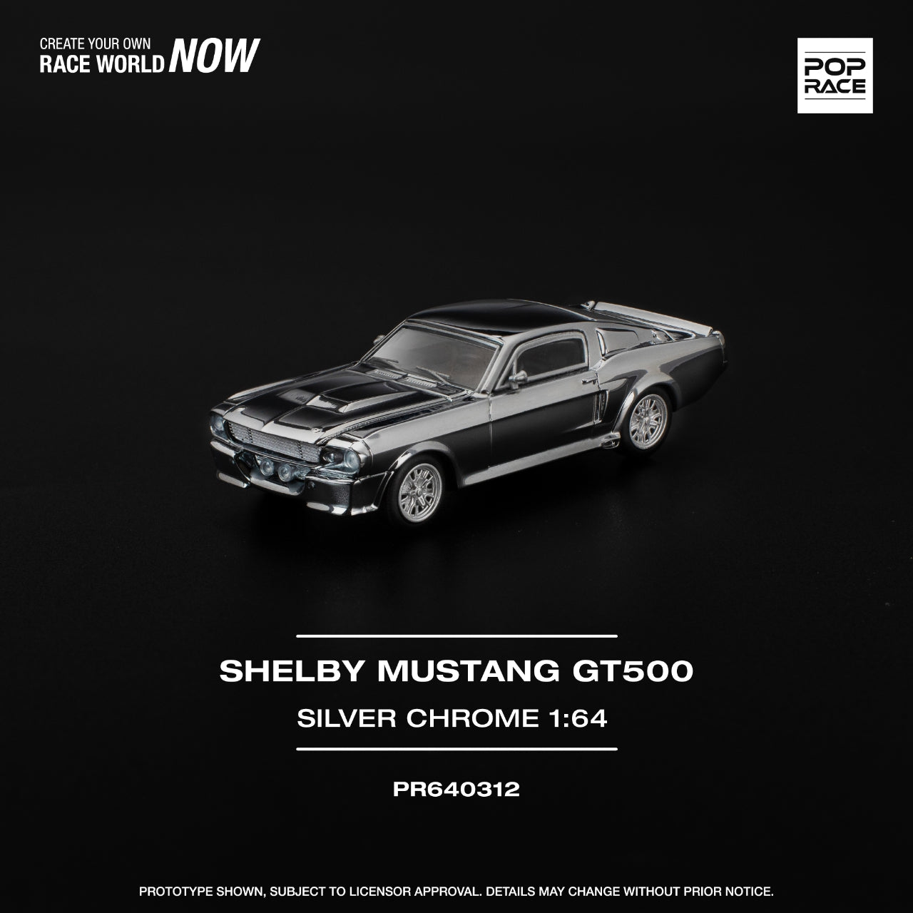 Preorder] POPRACE 1:64 SHELBY MUSTANG GT500 - SILVER CHROME