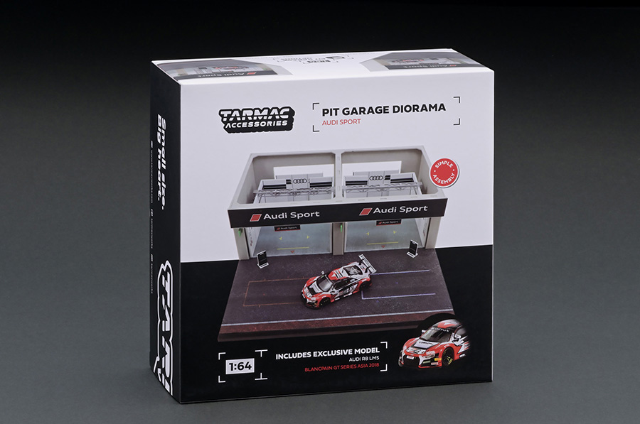 T64D-001-AS 1/64 Diorama - Racing Pit Garage Audi Sport +Audi R8